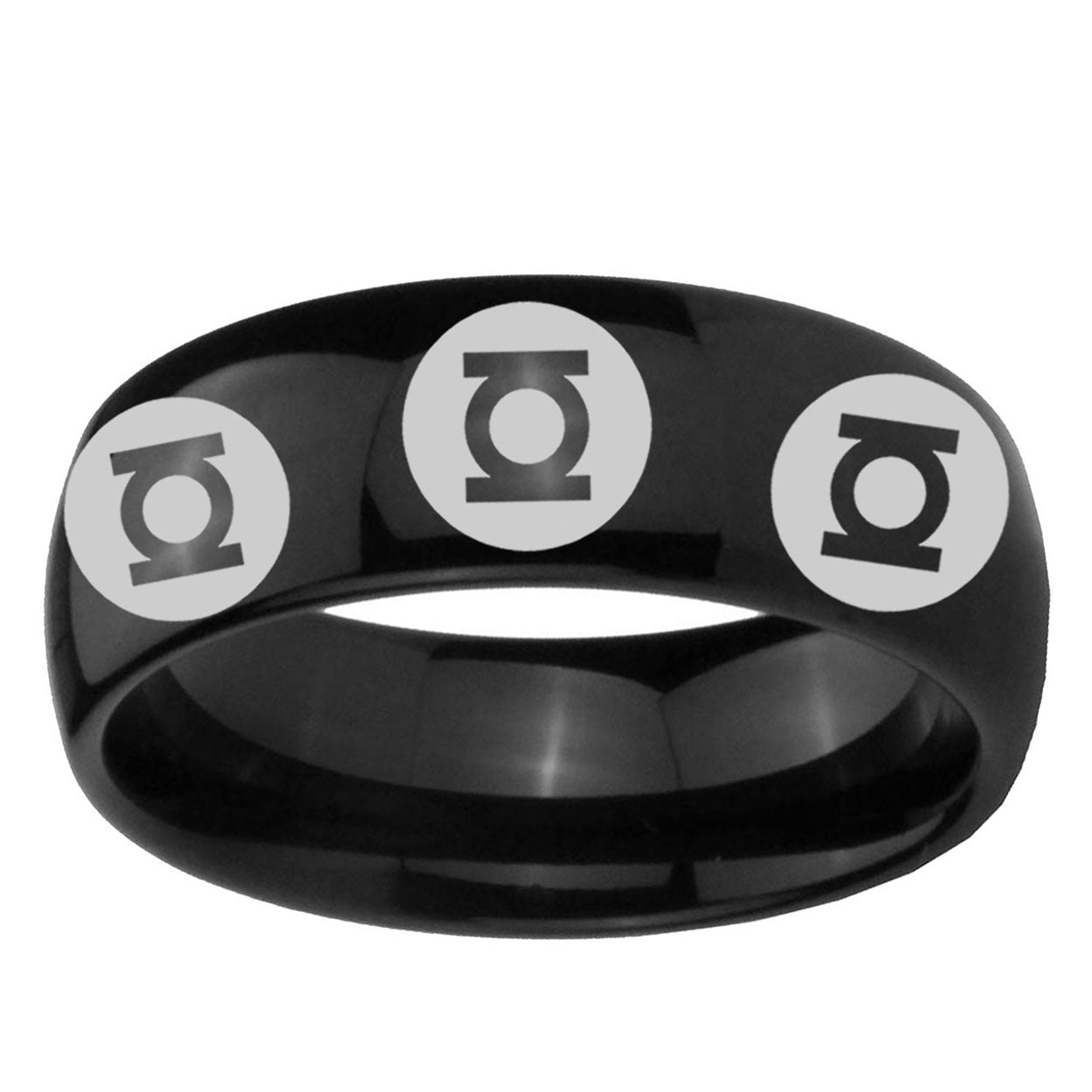5mm Multiple Green Lantern Dome Polish Black Tungsten Ring