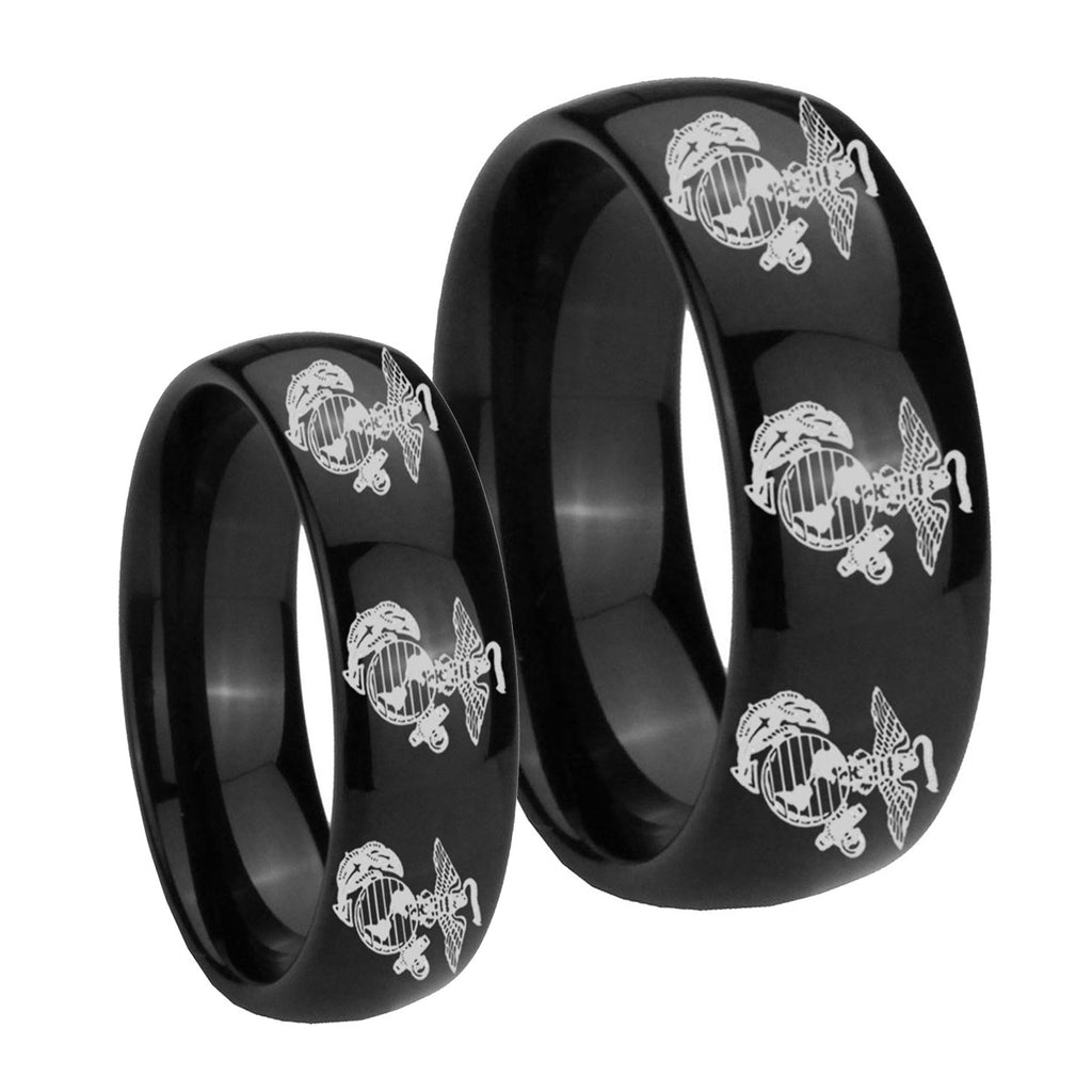 Multiple Marine Dome Black Tungsten Mens Ring Set