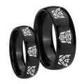 Transformers Autobot Decepticon Dome Black Tungsten Bridal Set Rings