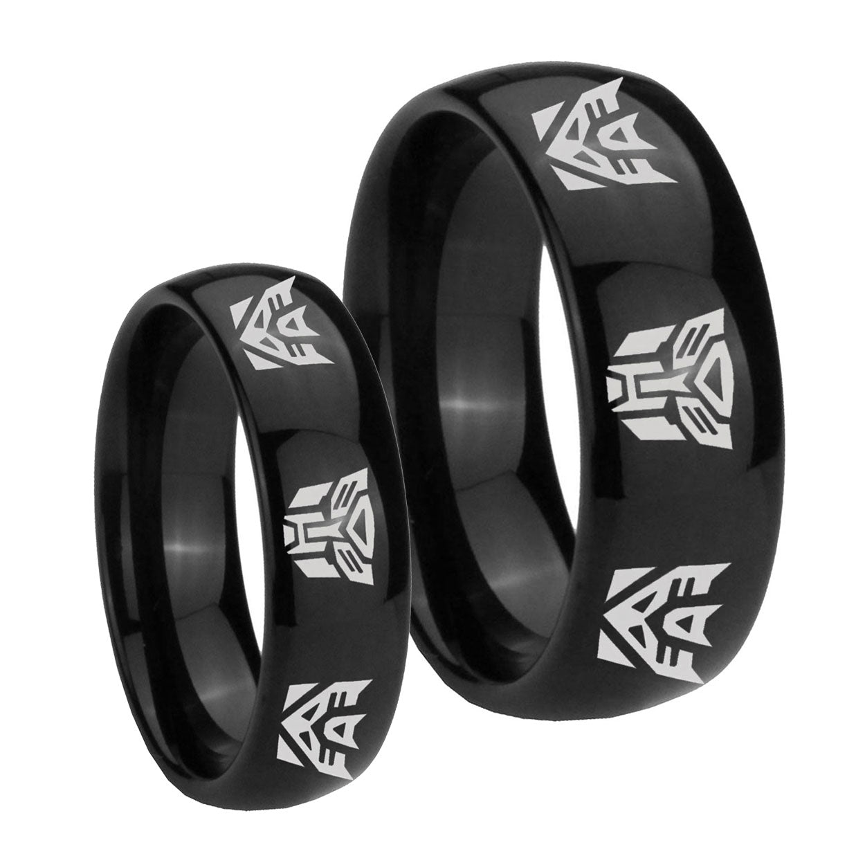 Transformers Autobot Decepticon Dome Black Tungsten Bridal Set Rings