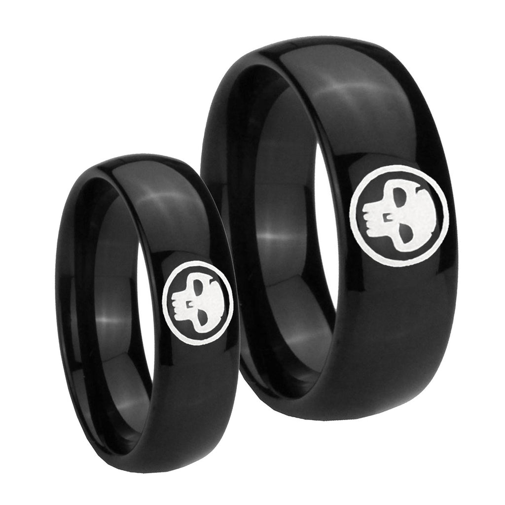 Skull Dome Black Tungsten Bridal Set Rings
