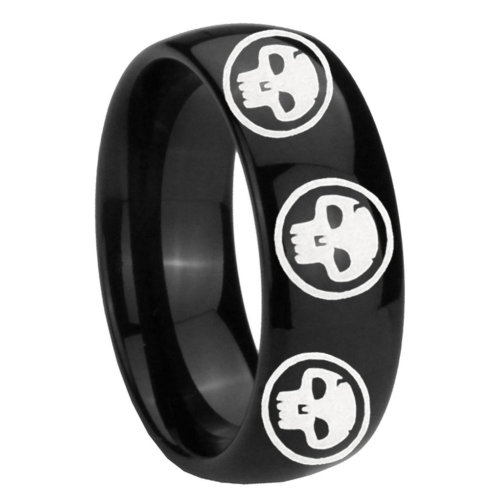 8mm Multiple Skull Dome Black Tungsten Engagement Ring