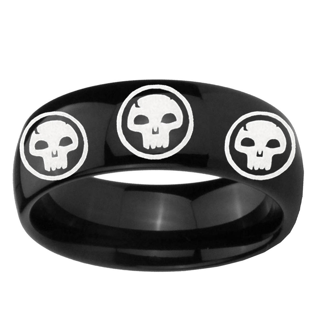 10mm Multiple Skull Dome Black Tungsten Ring