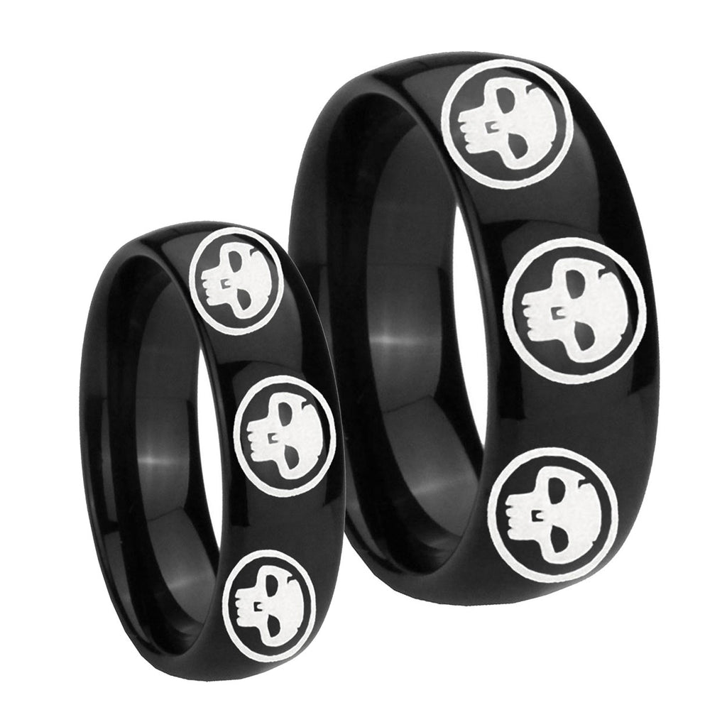 Multiple Skull Dome Black Tungsten Bridal Set Ring
