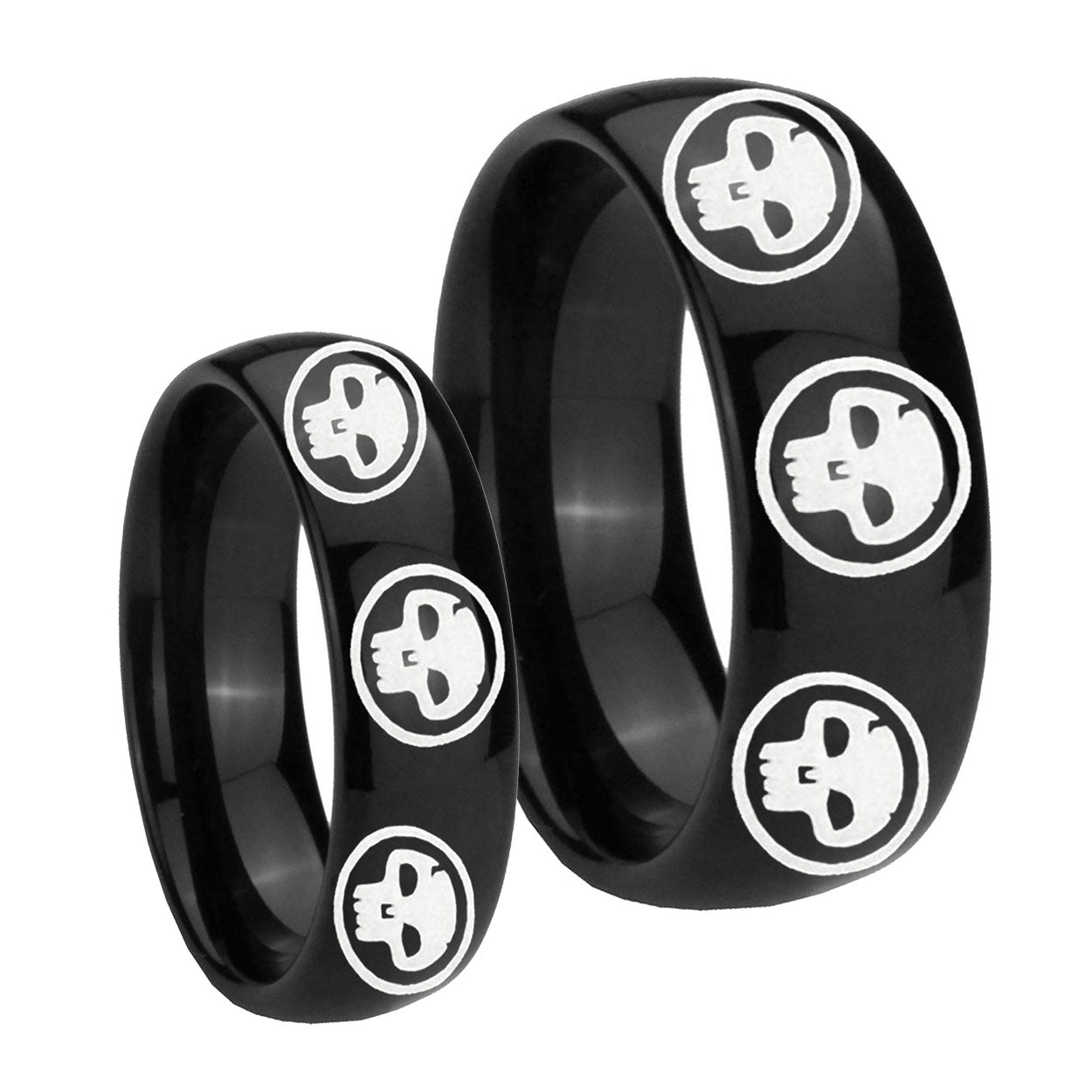 Multiple Skull Dome Black Tungsten Bridal Set Ring