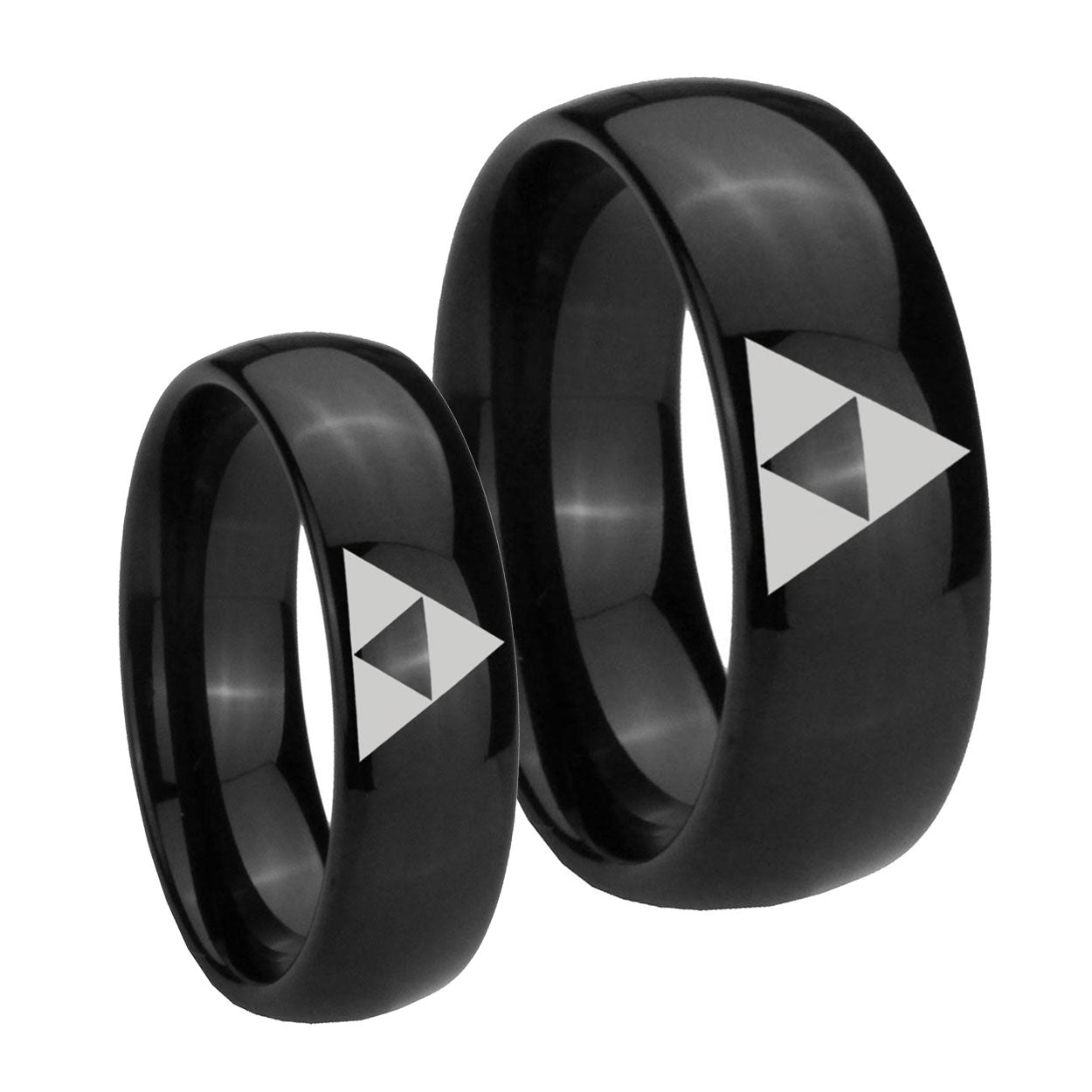 Zelda Triforce Dome Black Tungsten Wedding Band Set