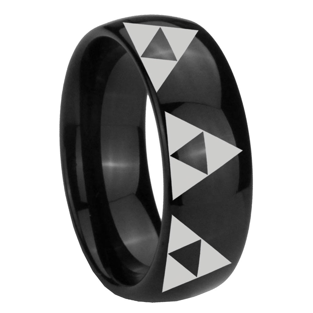 10mm Multiple Zelda Triforce Dome Black Tungsten Carbide Wedding Engraving Ring