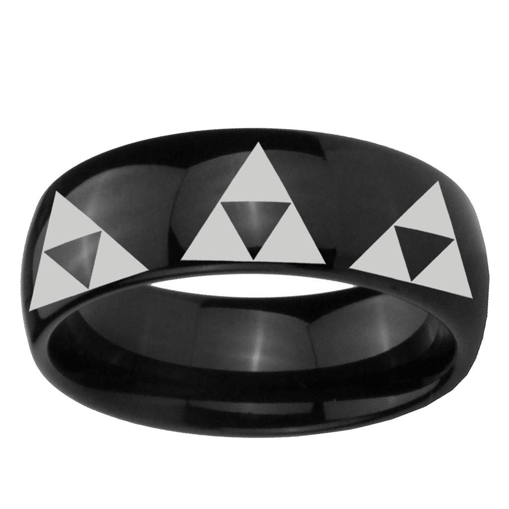 10mm Multiple Zelda Triforce Dome BlackTungsten Ring