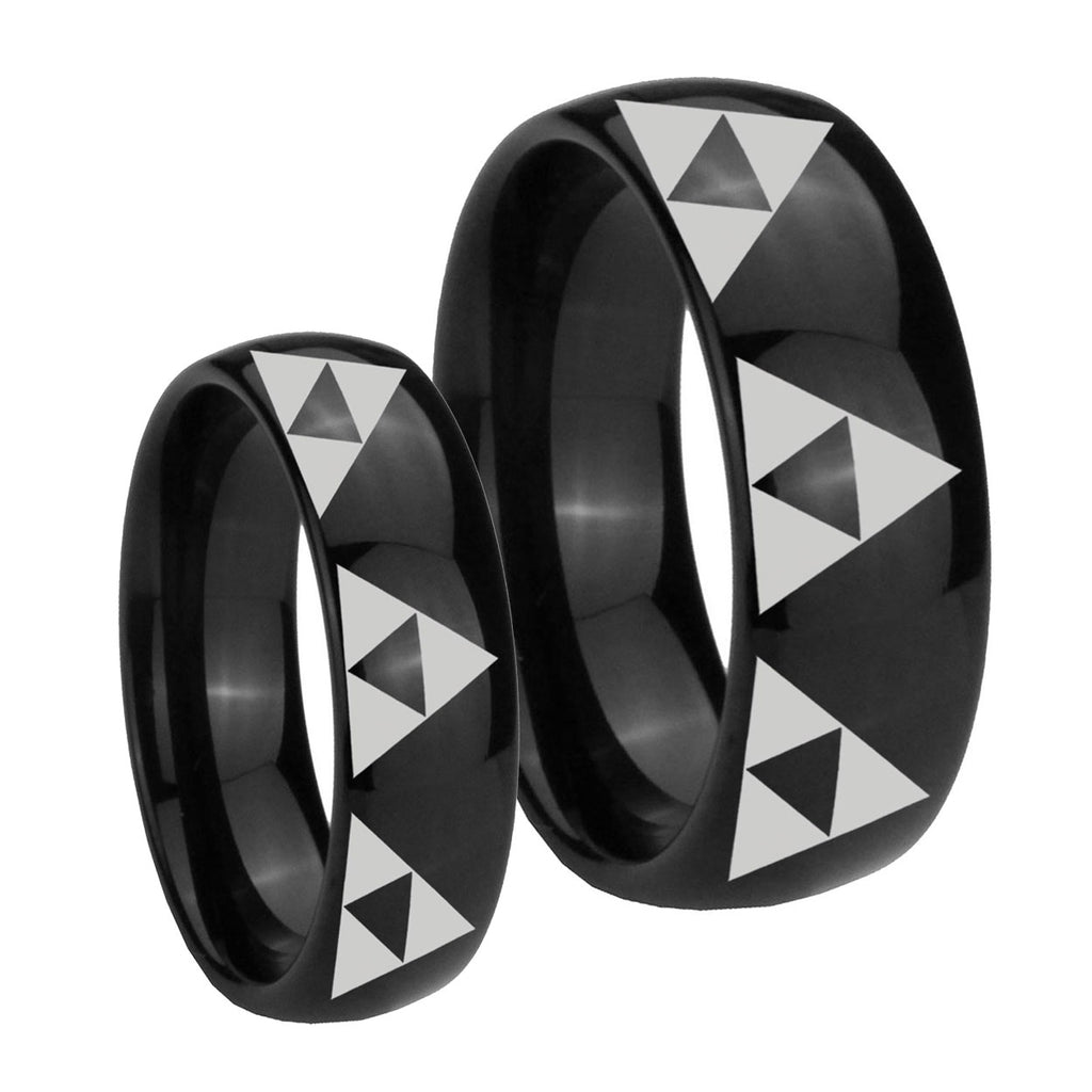 Multiple Zelda Triforce Dome Black Tungsten Bridal Ring Set