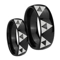 Multiple Zelda Triforce Dome Black Tungsten Bridal Ring Set