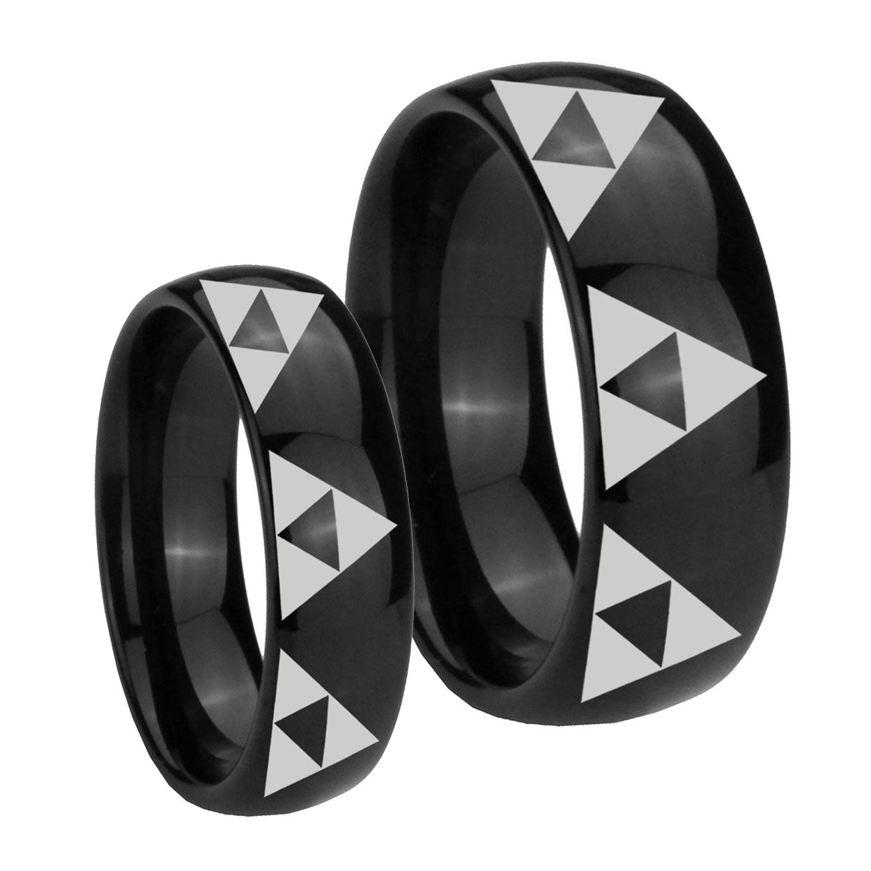 Multiple Zelda Triforce Dome Black Tungsten Bridal Ring Set