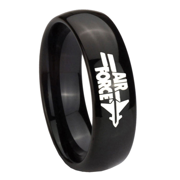 10mm-Classic-Dome-Air-Force-Shiny-Black-Tungsten-Carbide-Men's-Ring