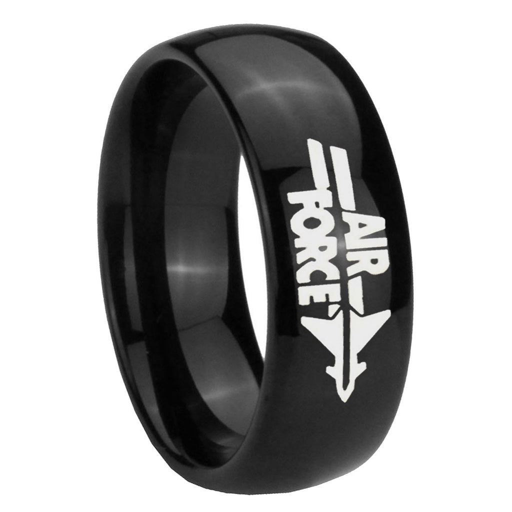 8mm Classic Dome Air Force Shiny Black Tungsten Ring