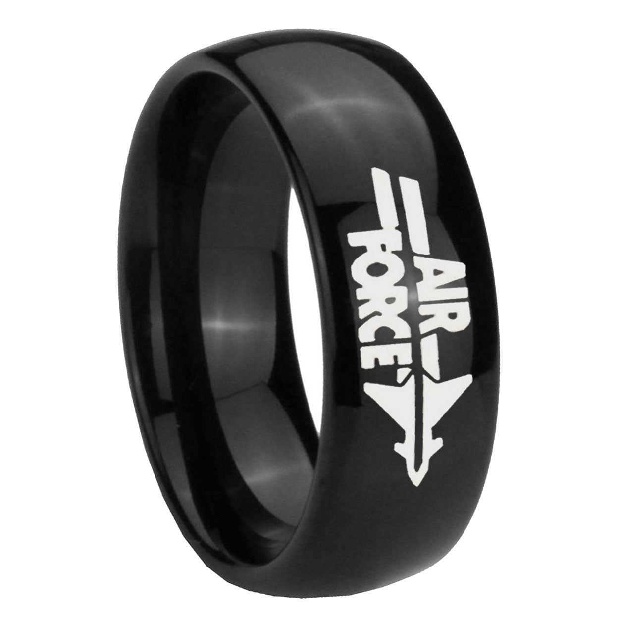 8mm Classic Dome Air Force Shiny Black Tungsten Ring