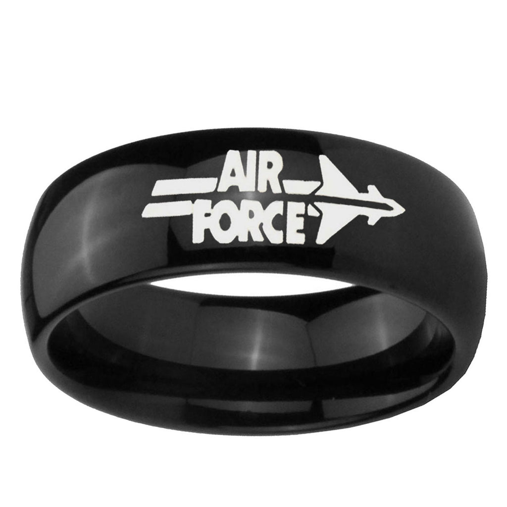 10mm Classic Dome Air Force Shiny Black Tungsten Ring
