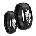 Classic Dome Air Force Shiny Black Tungsten Mens Set Ring