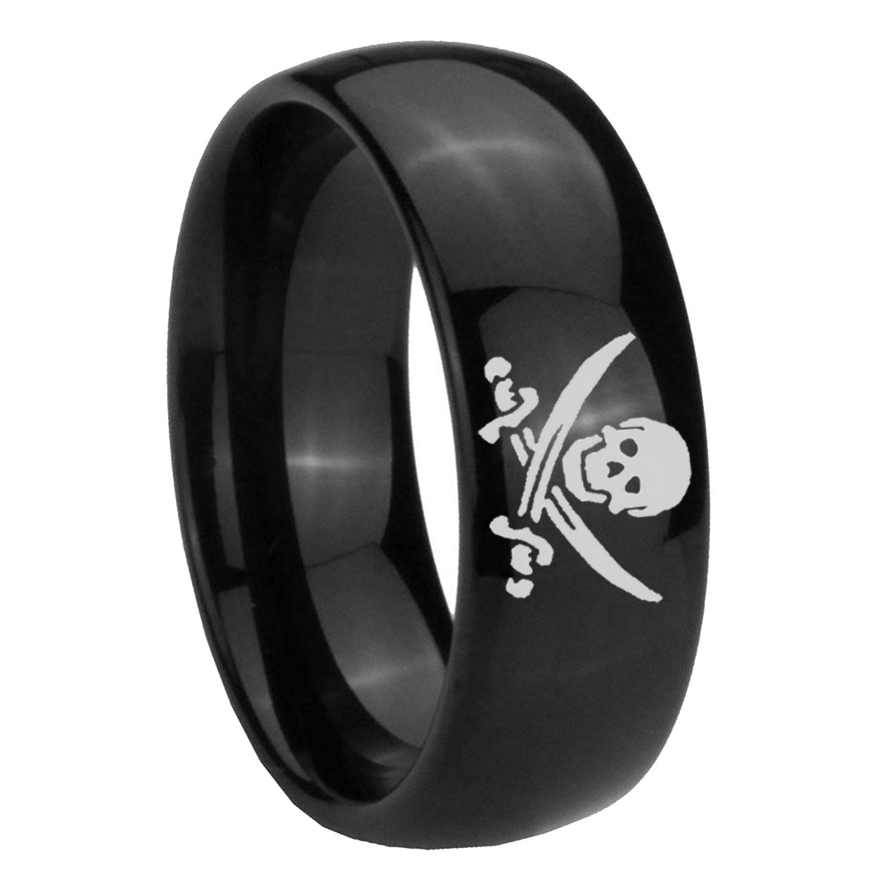10mm Skull Pirate Dome Black Tungsten Carbide Wedding Engagement Ring