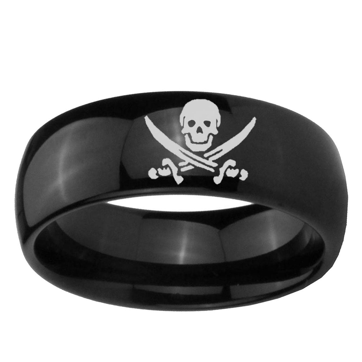 10mm Skull Pirate Dome Black Tungsten Ring
