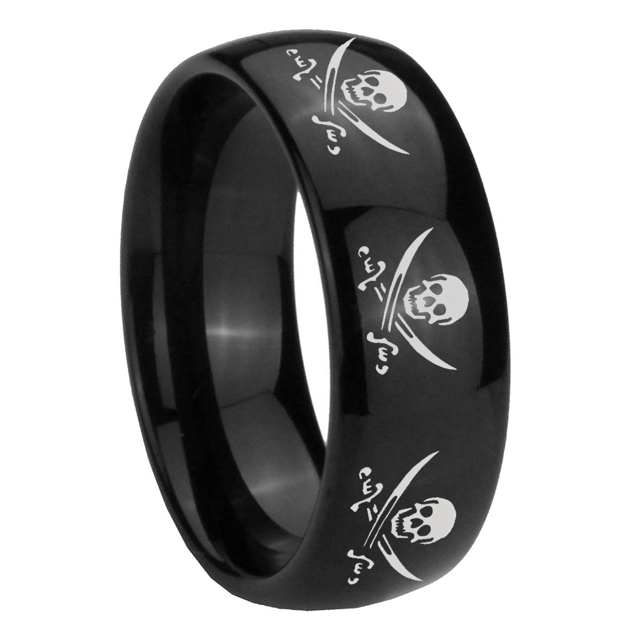 10mm Multiple Skull Pirate Dome Black Tungsten Carbide Promise Ring