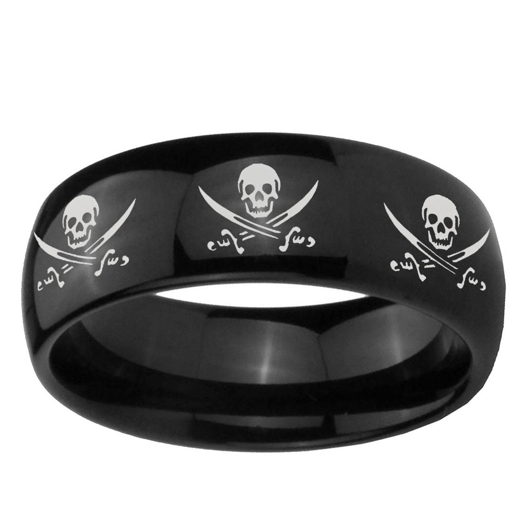 10mm Multiple Skull Pirate Dome Black Tungsten Carbide Promise Ring