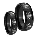 Multiple Skull Pirate Dome Black Tungsten Bridal Set Ring