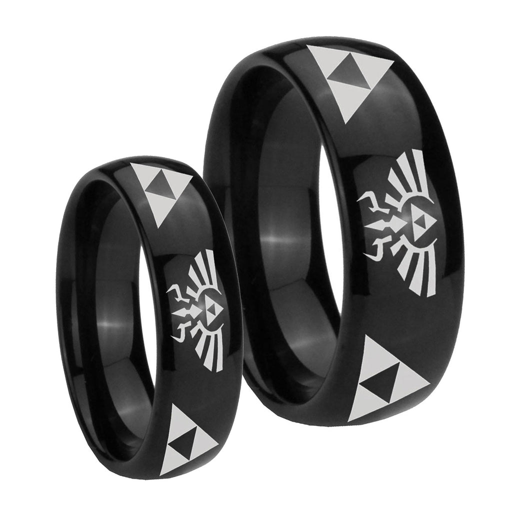Legend of Zelda Dome Black Tungsten Bridal Set Rings
