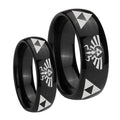 Legend of Zelda Dome Black Tungsten Bridal Set Rings