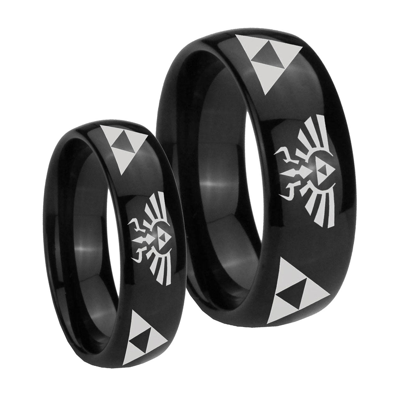 Legend of Zelda Dome Black Tungsten Bridal Set Rings