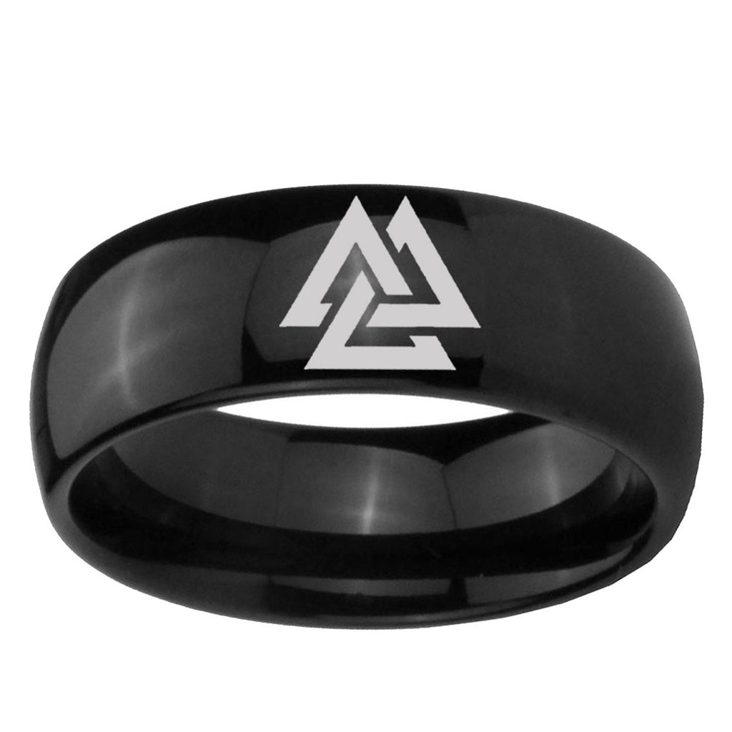 5mm Viking Symbol Dome Polish Black Tungsten Ring For Men