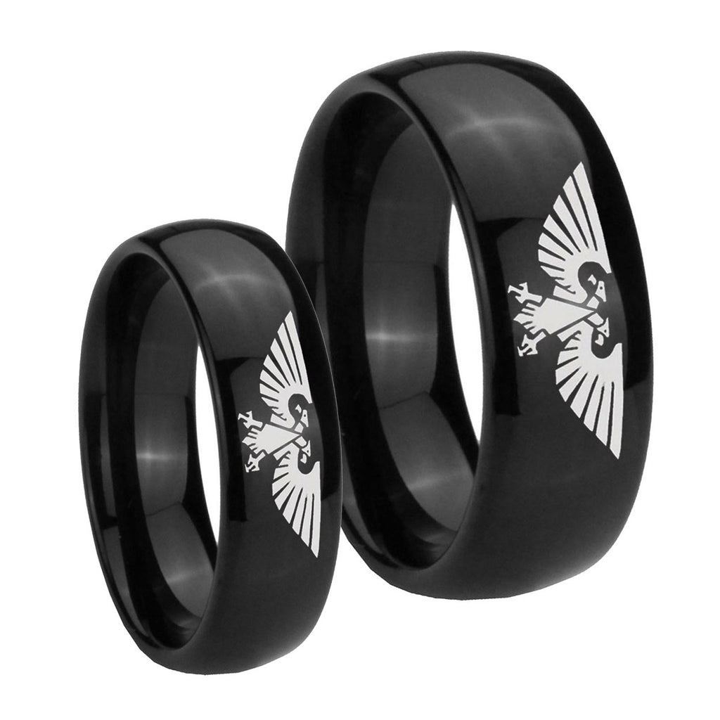 Aquila Dome Black Tungsten Bridal Set Rings