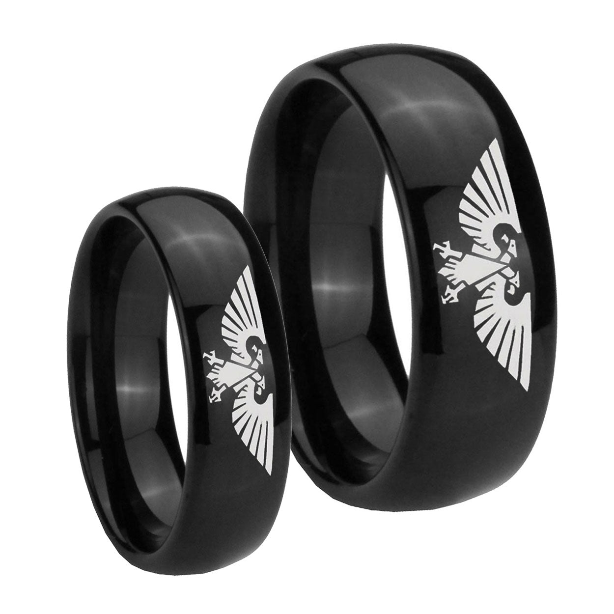 Aquila Dome Black Tungsten Bridal Set Rings