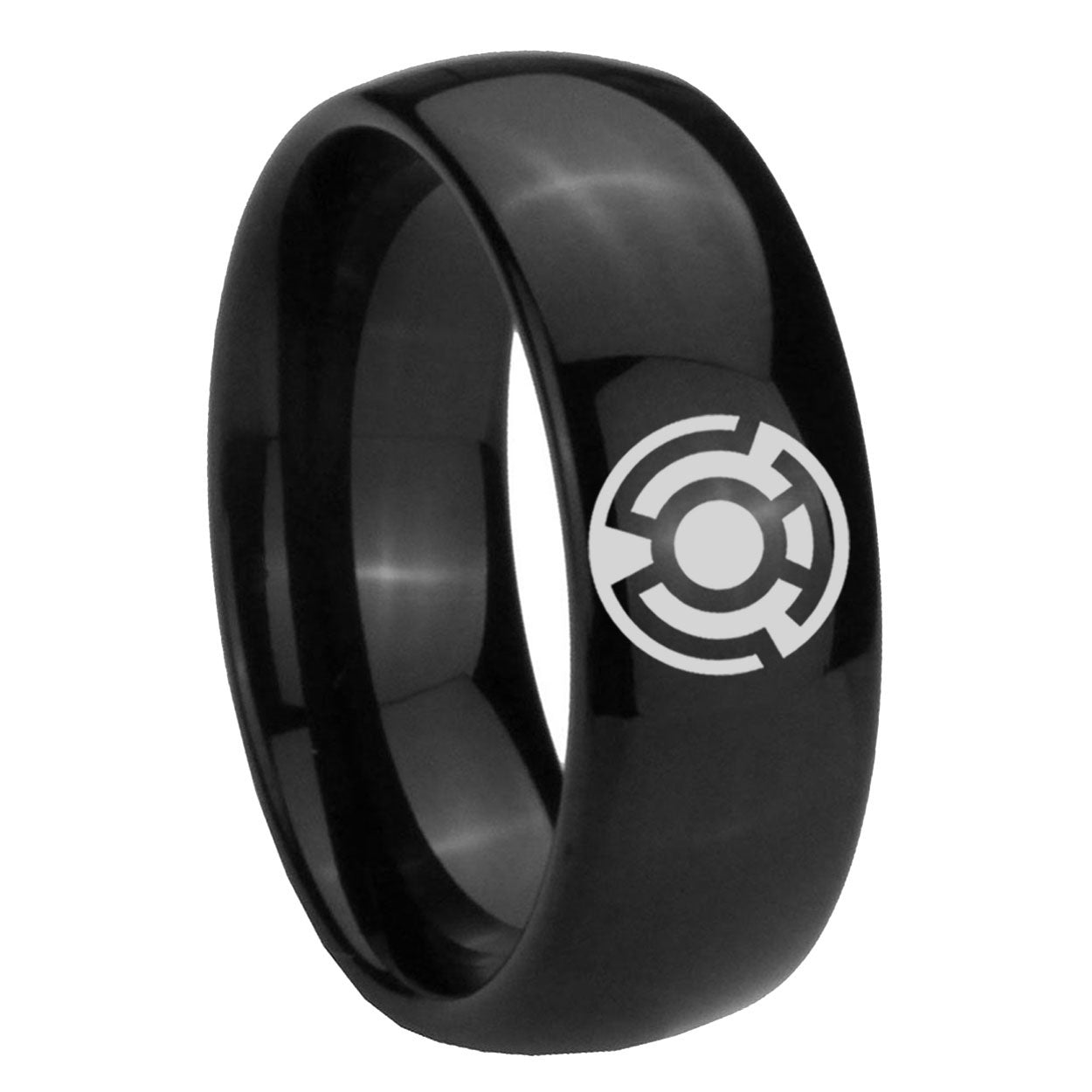 8mm Yellow Lantern Dome Polish Black Men's Ring Fashion