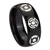 8mm Blue Green Lantern Dome Polish Black Tungsten Mens Rings