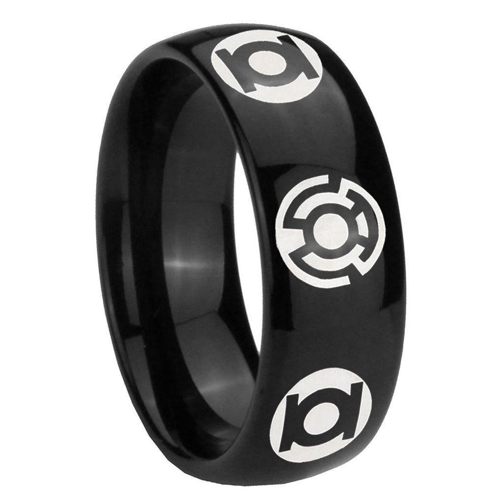 8mm Blue Green Lantern Dome Polish Black Tungsten Mens Ring