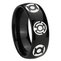 8mm Blue Green Lantern Dome Polish Black Tungsten Mens Ring