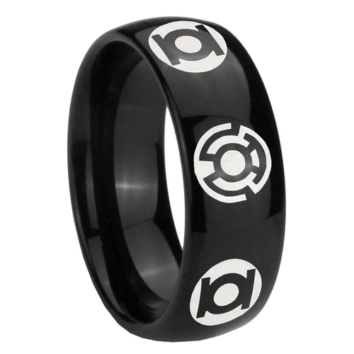 8mm Blue Green Lantern Dome Polish Black Tungsten Mens Ring
