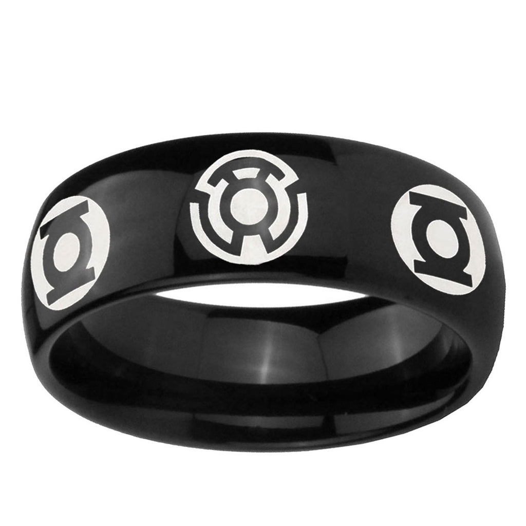 5mm Blue Green Lantern Dome Polish Black Tungsten Mens Ring