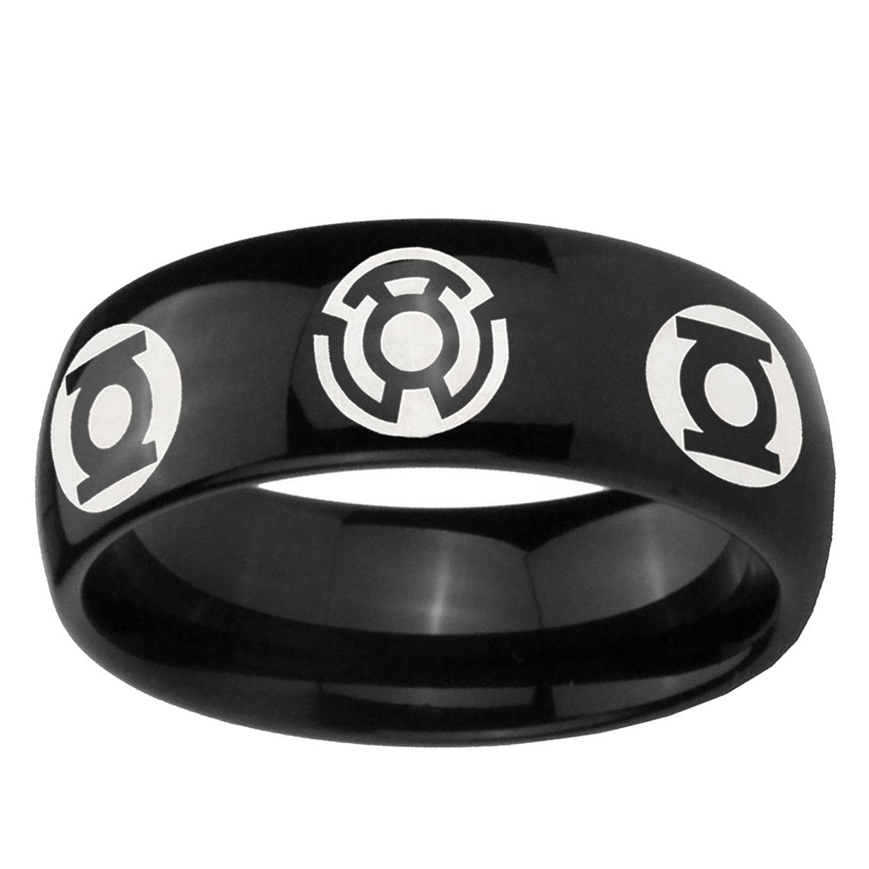 5mm Blue Green Lantern Dome Polish Black Tungsten Mens Ring