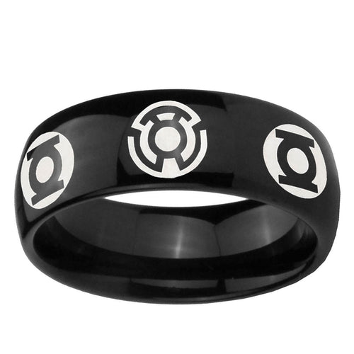 5mm Blue Green Lantern Dome Polish Black Tungsten Mens Ring