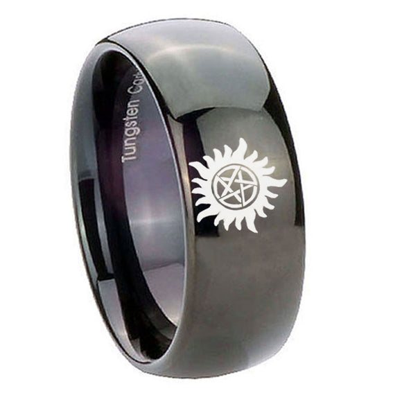 8mm Supernatural Dome Polish Black Tungsten Mens Wedding Ring