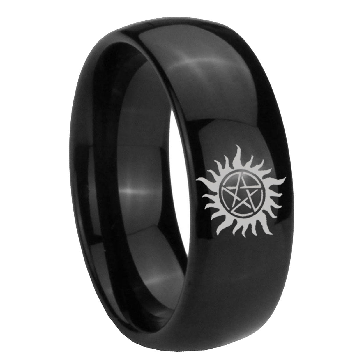 8mm Supernatural Dome Polish Black Tungsten Mens Ring