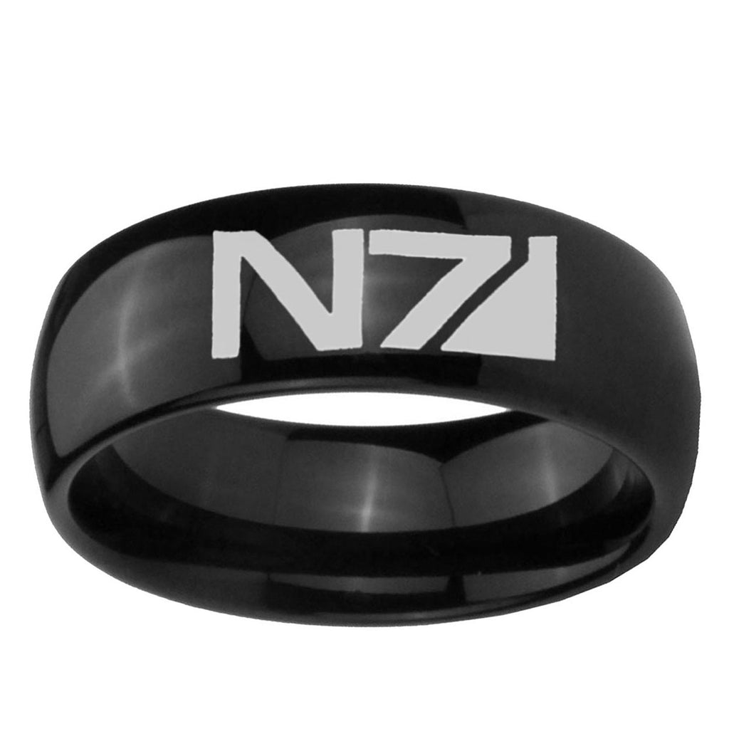5mm N7 Design Dome Black Tungsten Mens Anniversary Ring