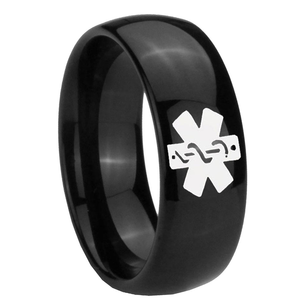 10mm Medical Alert Dome Black Tungsten Carbide Mens Anniversary Ring