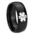 10mm Medical Alert Dome Black Tungsten Carbide Mens Anniversary Ring