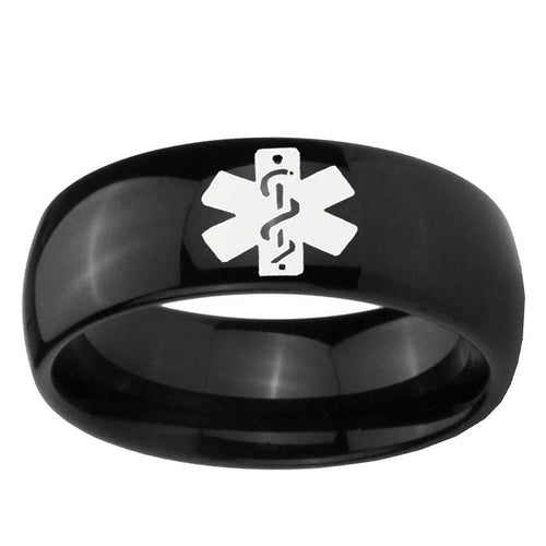 10mm Medical Alert Dome Black Tungsten Ring