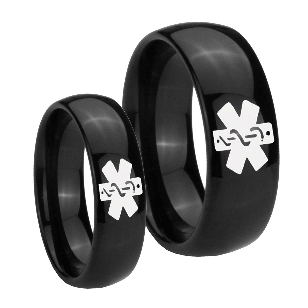 Medical Alert Dome Black Tungsten Mens Band Set