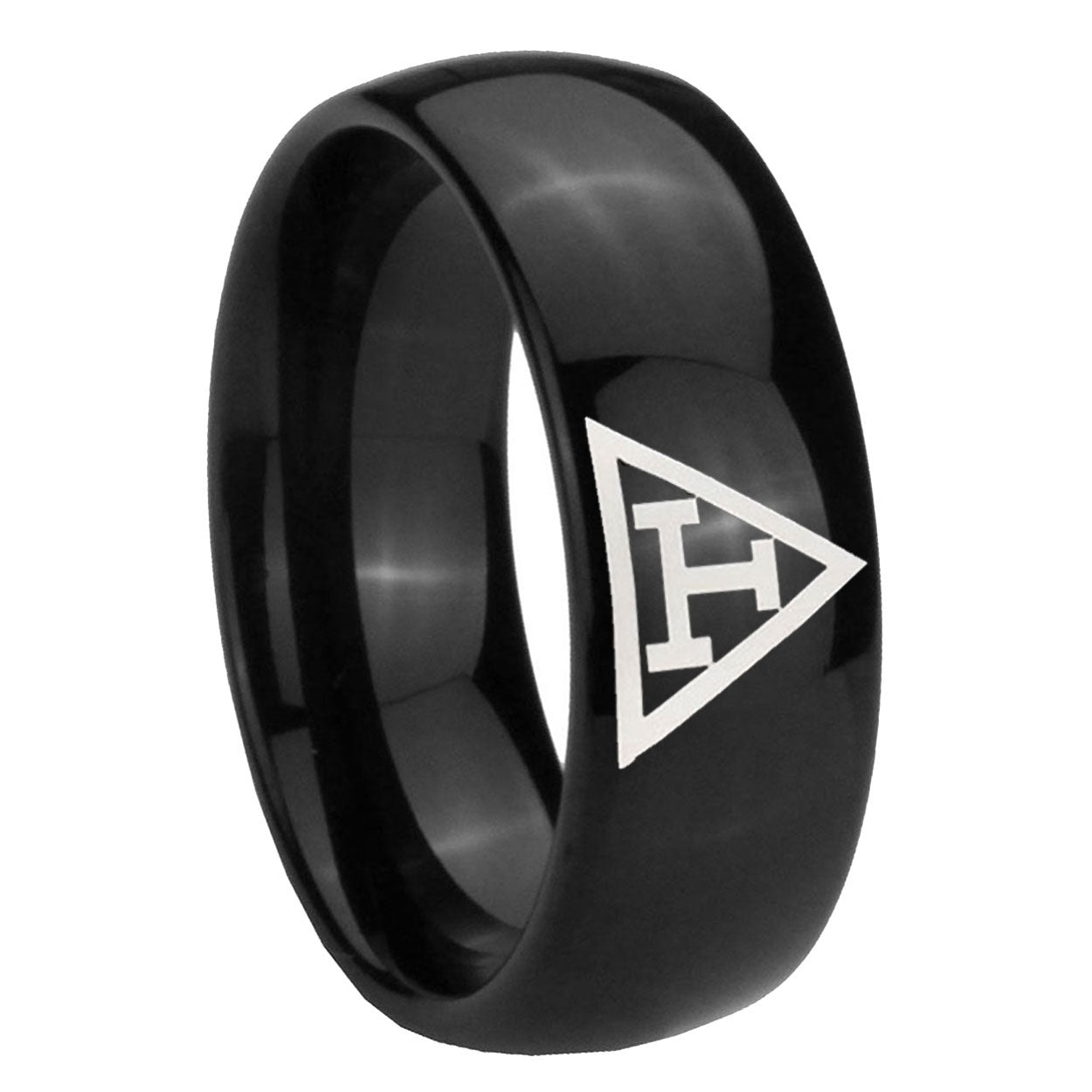 10mm Masonic Triple Dome Black Tungsten Carbide Personalized Ring