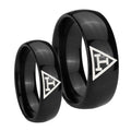 Masonic Triple Dome Black Tungsten Bridal Set Rings