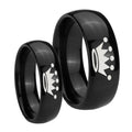 Crown Dome Black Tungsten Promise Ring Set