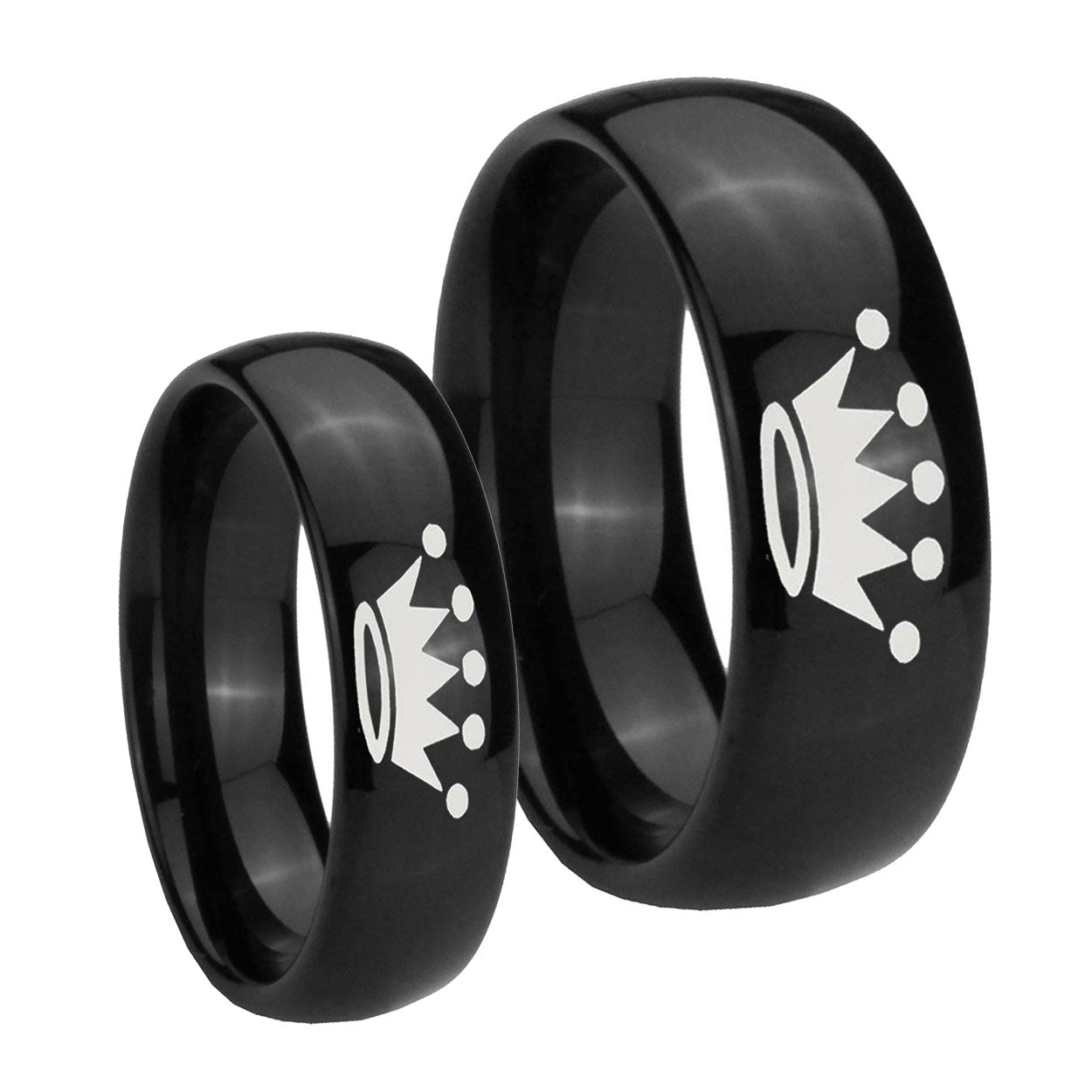 Crown Dome Black Tungsten Promise Ring Set
